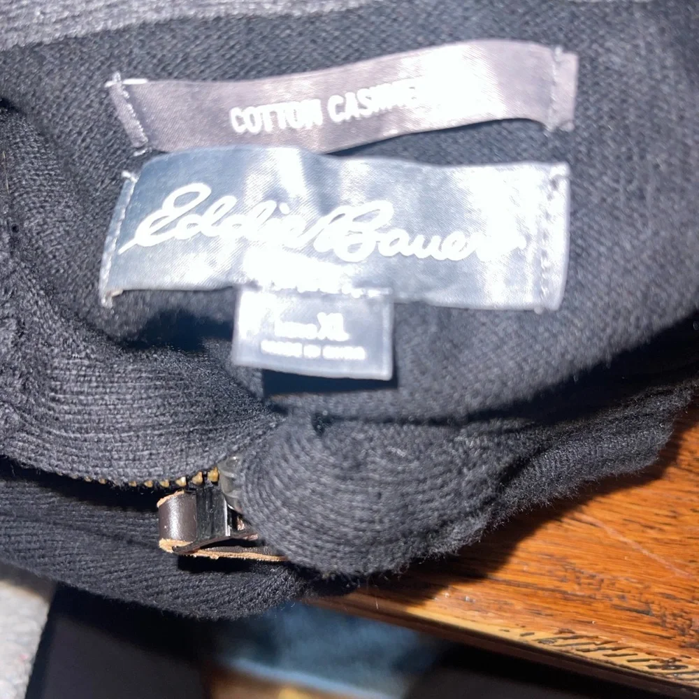 Eddie Bauer Mens Cashmere Blend Black 1/ 4 Zip Sweater Size‎ XL